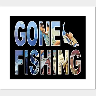 "Gone Fishing" Man Catches Fish Typographic Font Sailfish Art Posters and Art